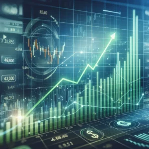 Investir na Bolsa, Gráfico de ações subindo, representando o crescimento dos investimentos na bolsa.