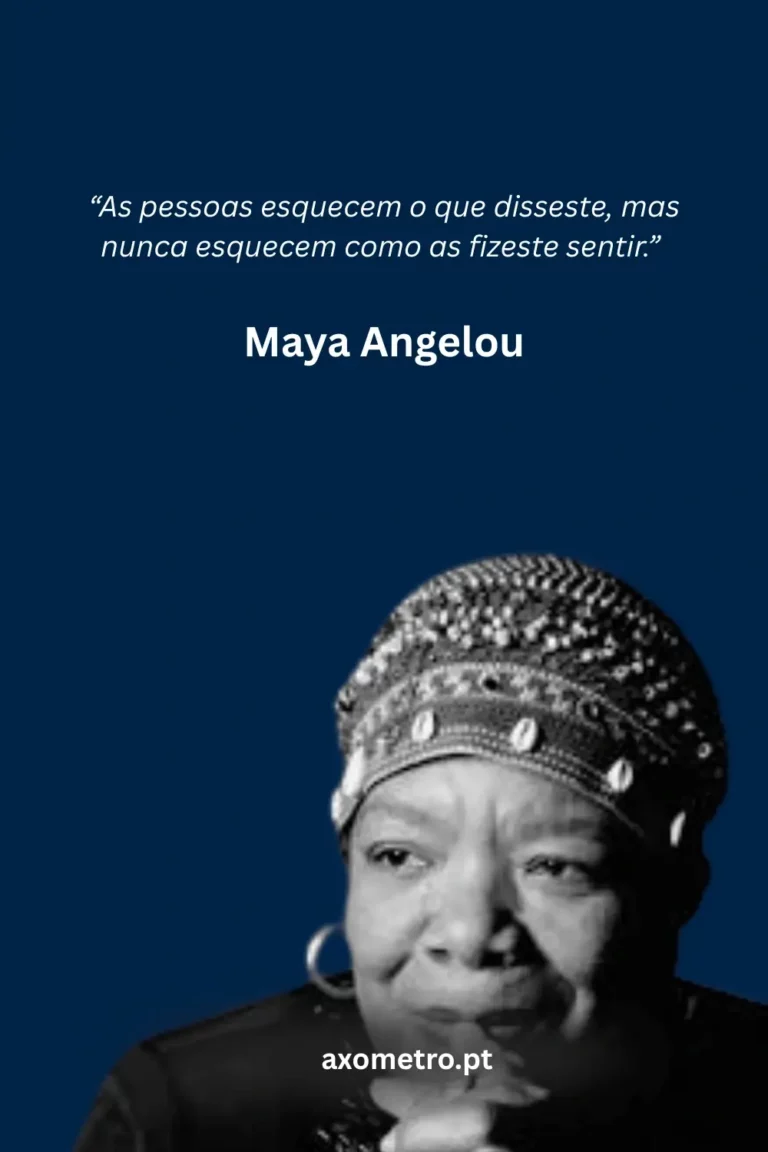 Citação inspiradora sobre empatia e impacto emocional, com fotografia em preto e branco de uma mulher pensativa em fundo azul escuro.