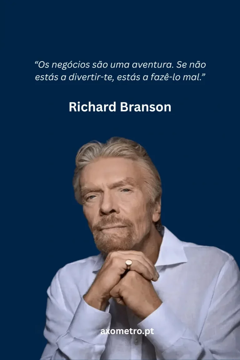 Citação inspiradora sobre negócios e diversão, com fotografia de um homem maduro em pose confiante sobre fundo azul escuro.