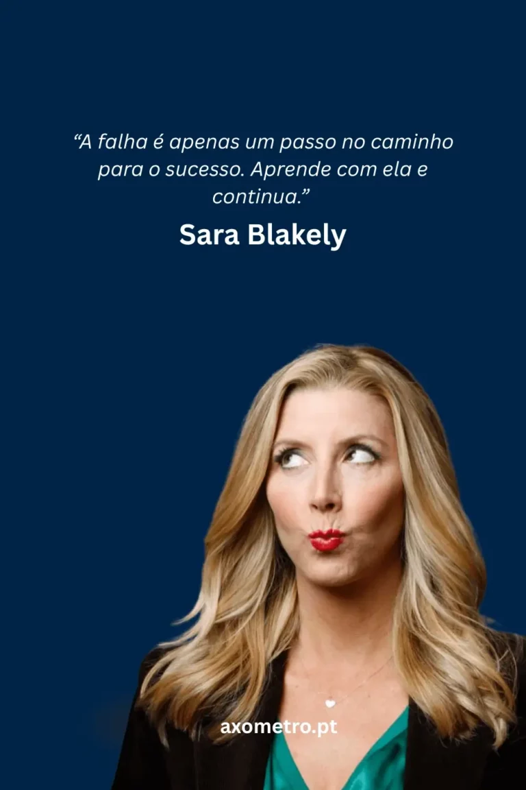 Citação inspiradora sobre falhar e aprender, com fotografia de uma mulher loira de expressão divertida sobre fundo azul escuro.