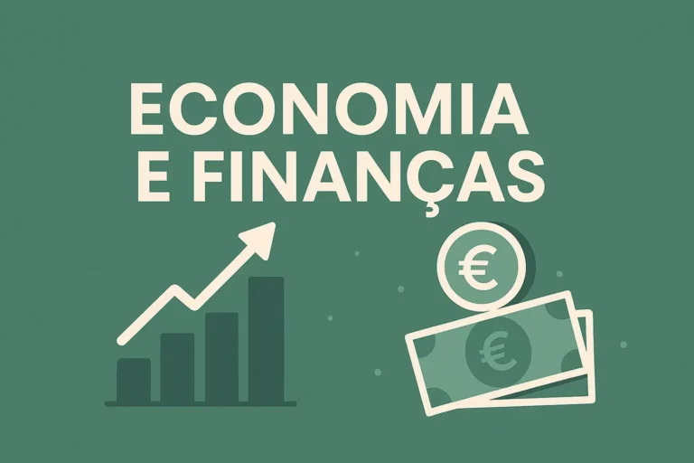 Ilustração representando economia e finanças com gráficos e símbolos de dinheiro
