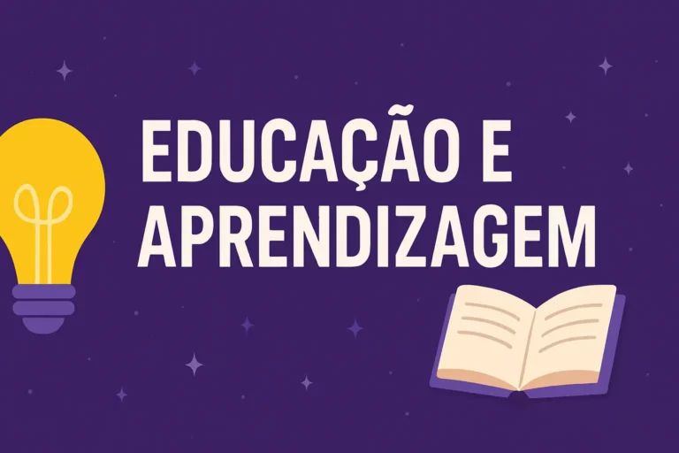 Ilustração educativa com lâmpada e livro sobre fundo roxo