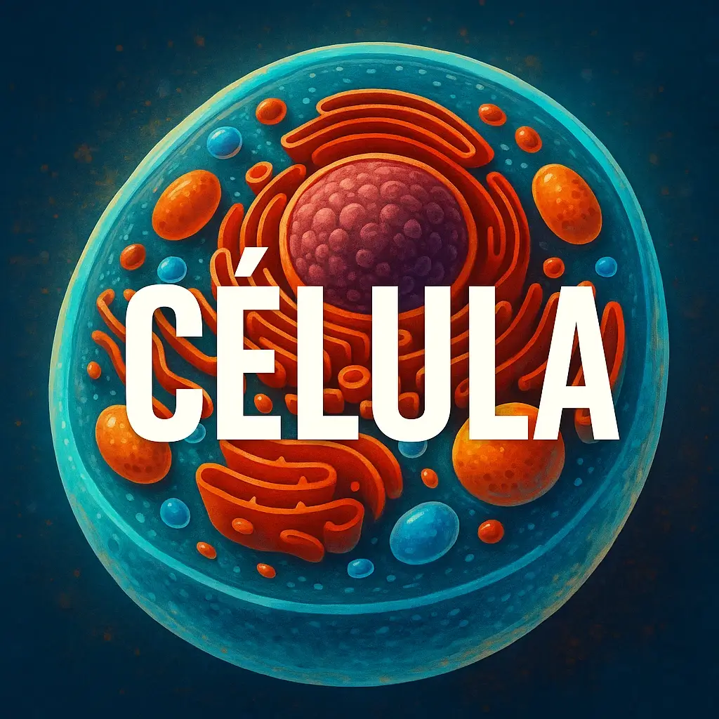 Microfotografia de uma célula com o núcleo em destaque.