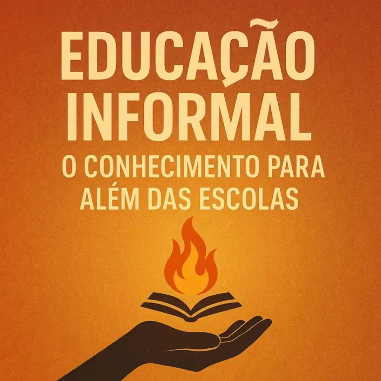 Ilustração de um livro do qual emerge uma chama, simbolizando a educação informal como um processo de descoberta e inspiração fora da escola.