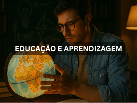 Jovem estuda globo terrestre iluminado em ambiente de aprendizagem