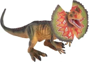 Figura realista de Dilofossauro em PVC pintado à mão, com gola colorida expandida inspirada no cinema