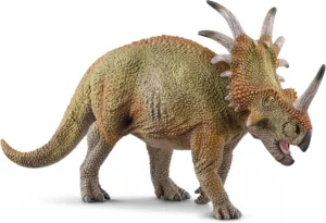 Figura realista de Styracosaurus em PVC pintado à mão, ceratopsiano com corno nasal e gola ornamentada com espinhos
