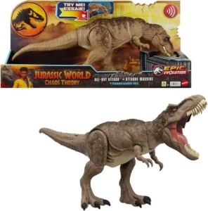 Figura de Tiranossauro Rex Jurassic World em PVC articulado com rugido sonoro e mandíbula móvel