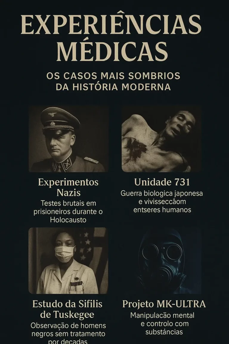 nfográfico vertical com cinco blocos informativos, descrevendo experiências secretas reais: privação do sono, isolamento sensorial, Projeto Stargate, bases subterrâneas e zonas censuradas, com fundo neutro e design informativo estilo Axómetro.