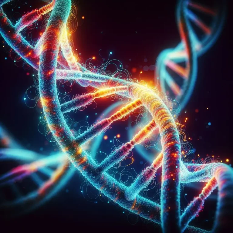 Estrutura tridimensional da molécula de DNA, mostrando a dupla hélice com suas bases nitrogenadas.