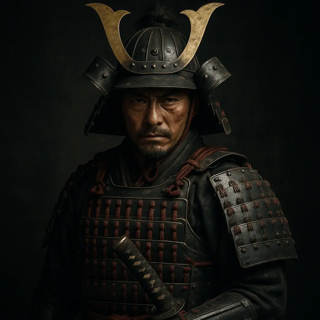 Samurai japonês em armadura tradicional com katana, símbolo da honra e disciplina dos samurais.