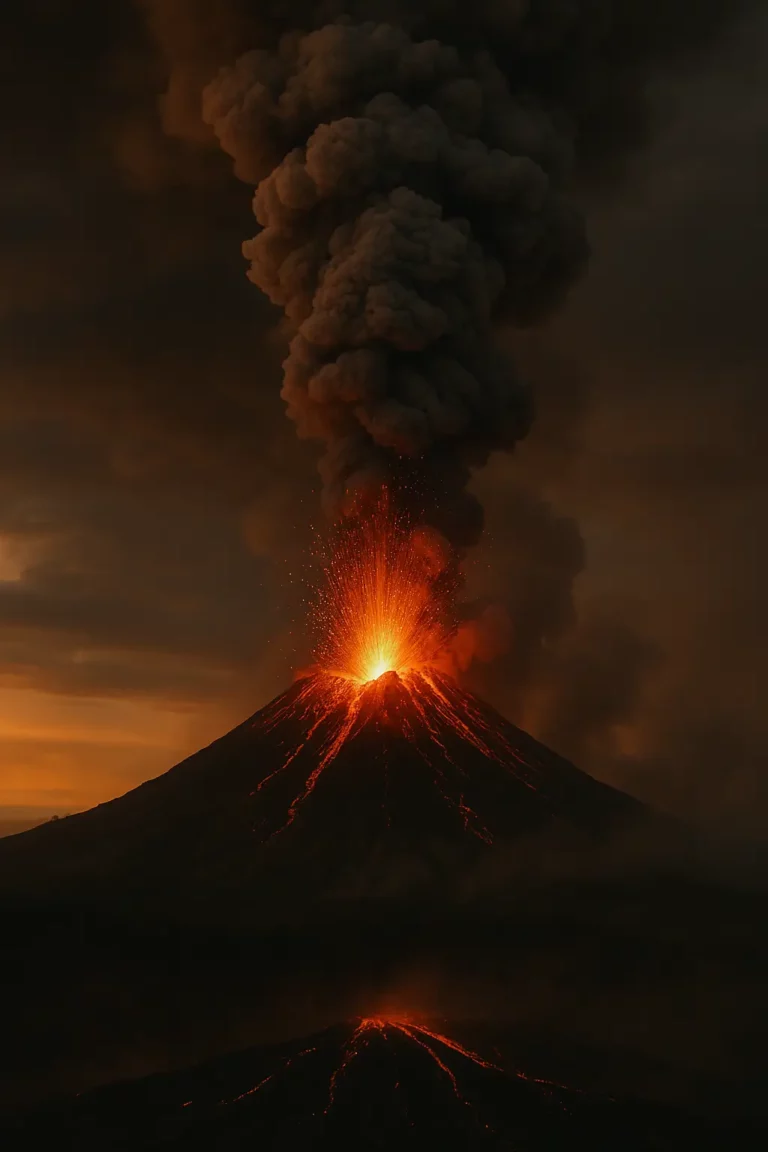 Os vulcões são impressionantes. esta imagem retrata uma erupção vulcânica, com a lava a jorrar pela cratera